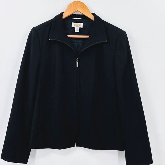 Talbots Womens Blazer Jacket Stretch Italian Wool Blend Black Size 6 Full Zip - Picture 1 of 9